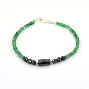 25 Ct Black Diamond & Emerald Gemstone Sterling Silver Bracelet Great Sparkle!