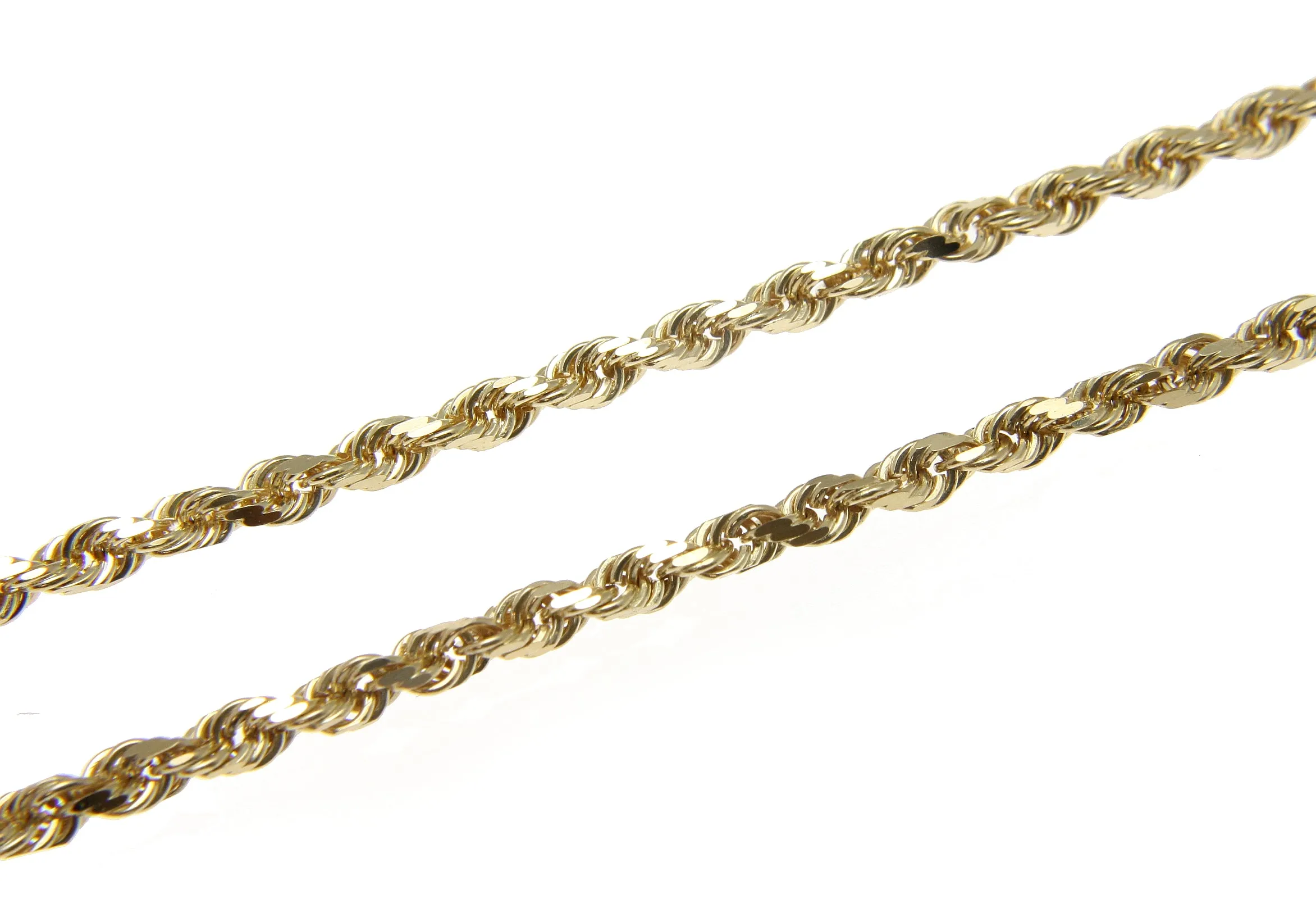 2.5MM SOLID 14K YELLOW GOLD DIAMOND CUT ROPE CHAIN NECKLACE 22" 24" 30"