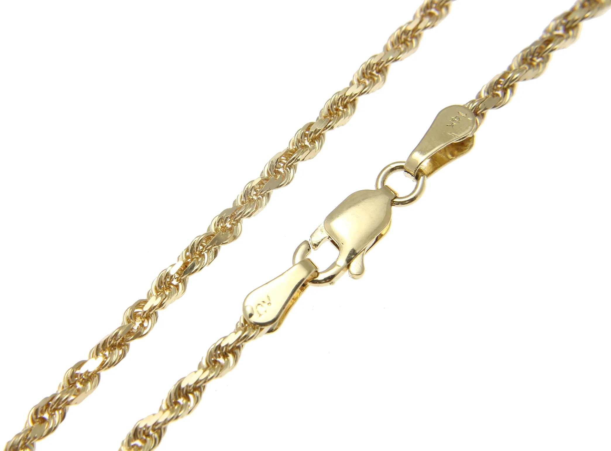2.5MM SOLID 14K YELLOW GOLD DIAMOND CUT ROPE CHAIN NECKLACE 22" 24" 30"