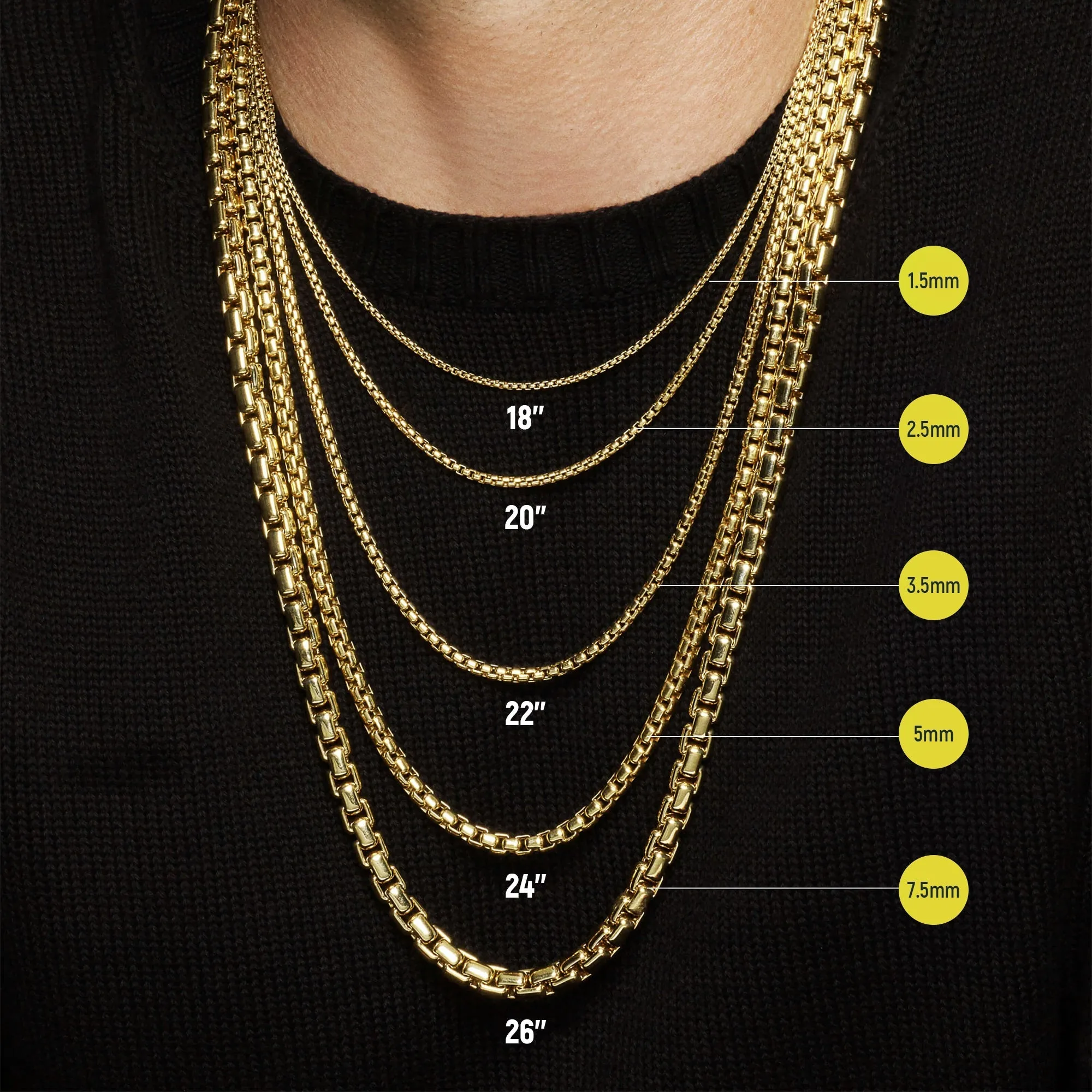 3.5mm Box Chain - Yellow Gold