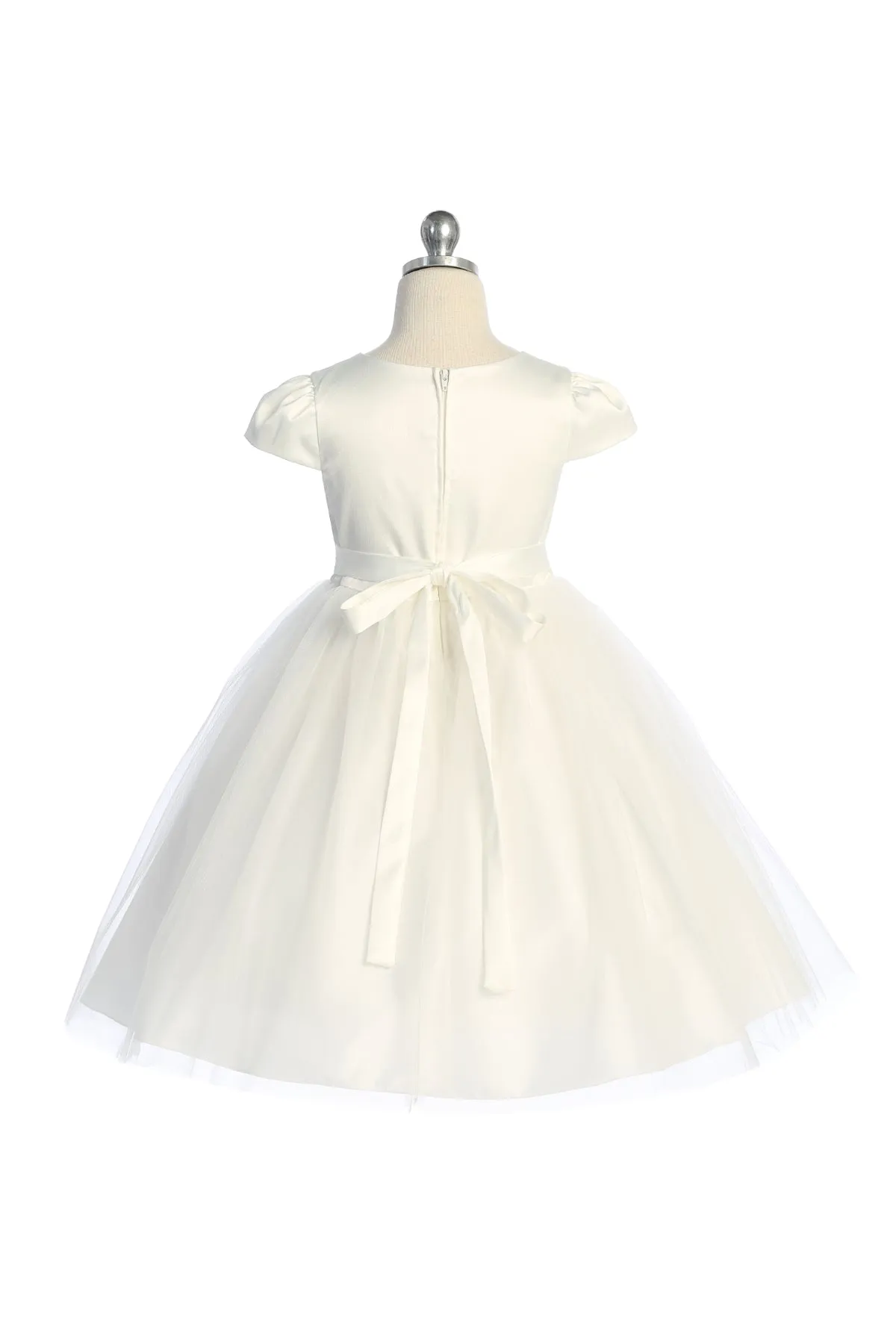 452-A Capped Sleeve Satin & Tulle Girls Dress with Plus Sizes