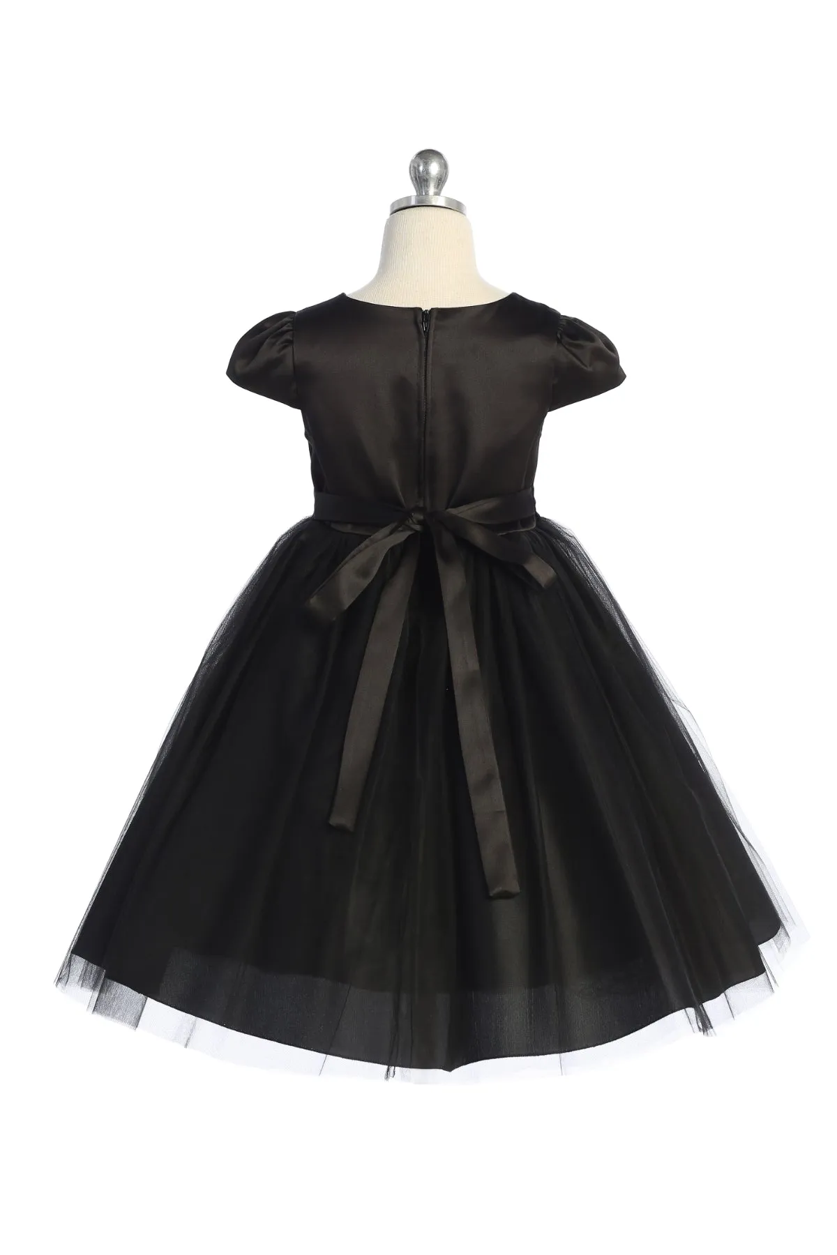 452-A Capped Sleeve Satin & Tulle Girls Dress with Plus Sizes