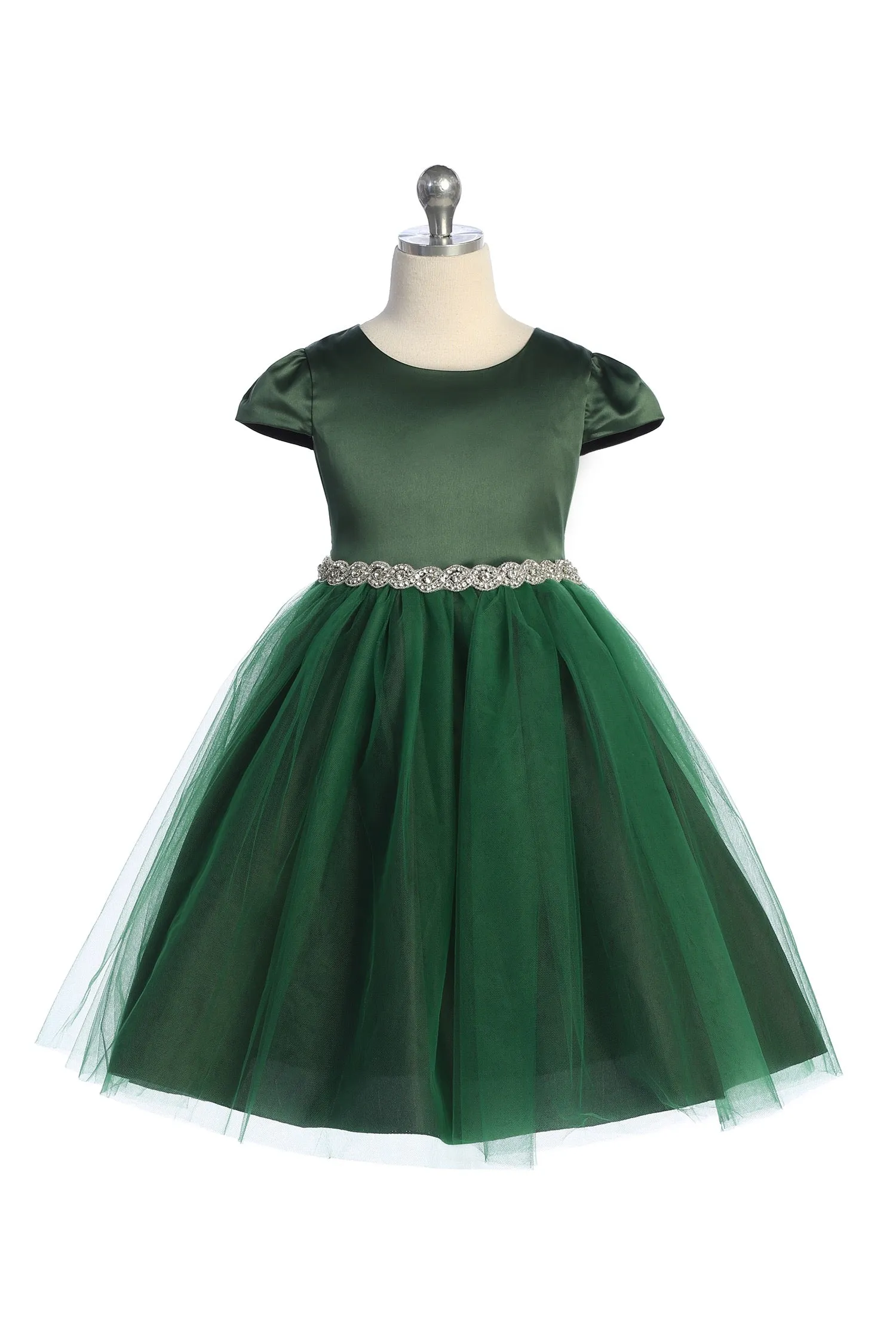 452-A Capped Sleeve Satin & Tulle Girls Dress with Plus Sizes