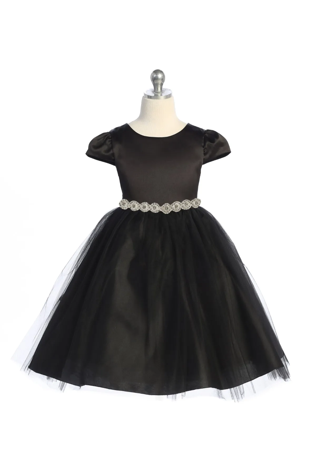 452-A Capped Sleeve Satin & Tulle Girls Dress with Plus Sizes