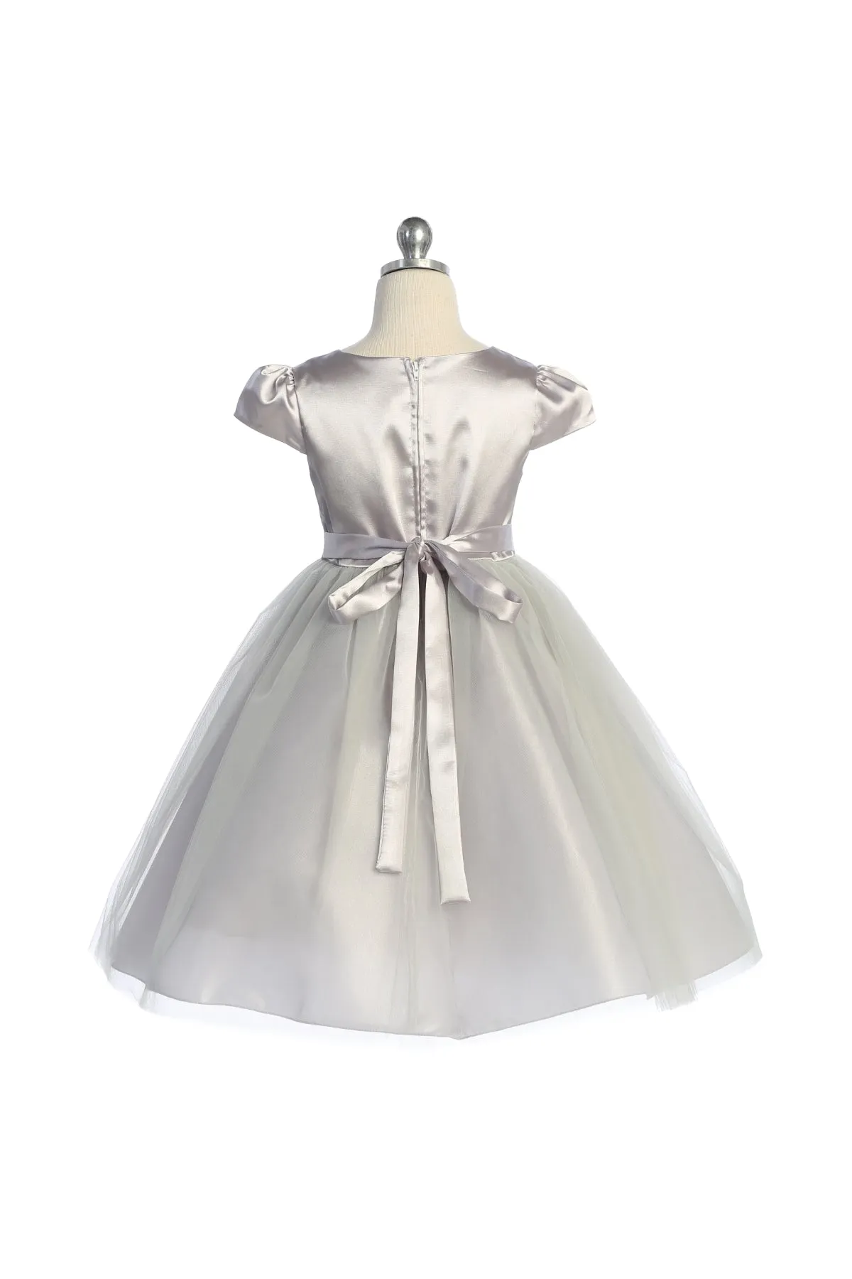452-A Capped Sleeve Satin & Tulle Girls Dress with Plus Sizes