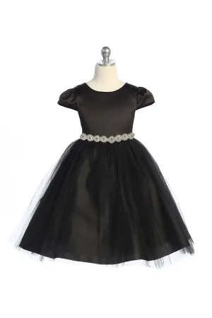 452-A Capped Sleeve Satin & Tulle Girls Dress with Plus Sizes