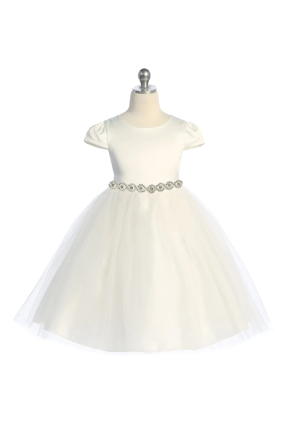 452-A Capped Sleeve Satin & Tulle Girls Dress with Plus Sizes