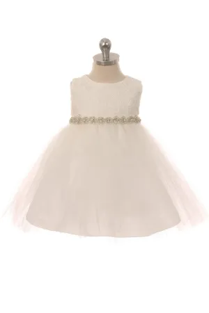 456B-A Lace Baby Dress w/ Rhinestone Trim
