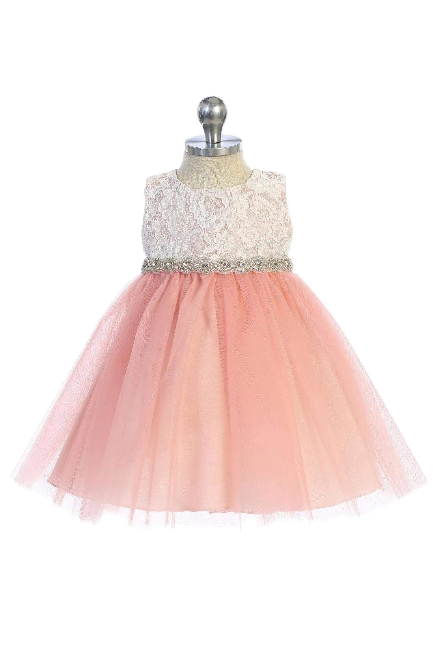 456B-A Lace Baby Dress w/ Rhinestone Trim