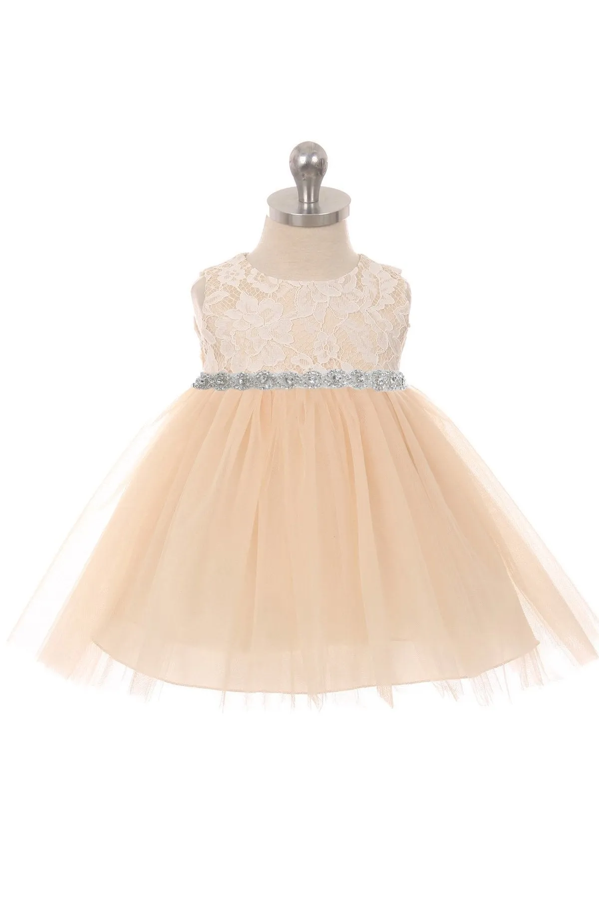 456B-A Lace Baby Dress w/ Rhinestone Trim