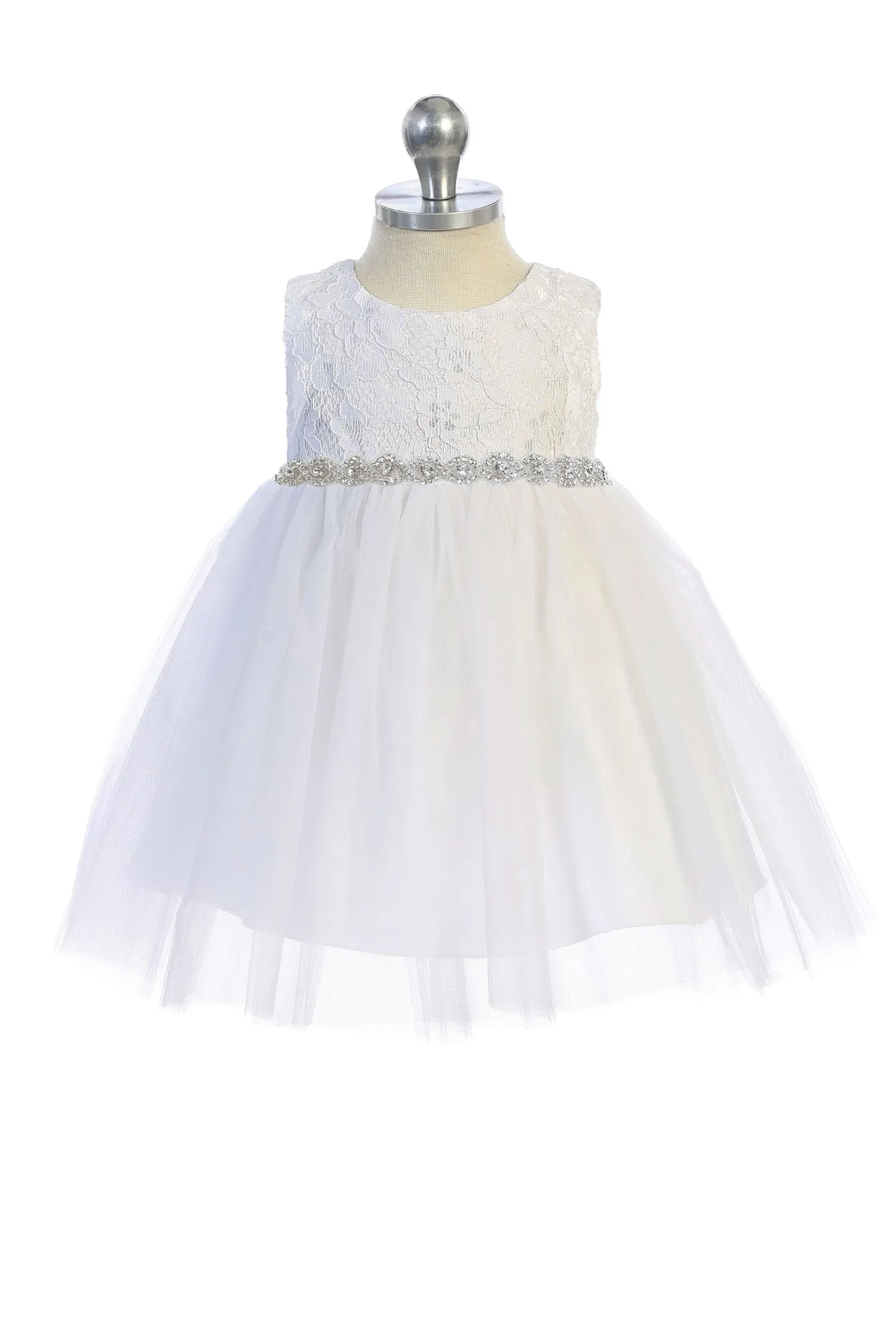 456B-A Lace Baby Dress w/ Rhinestone Trim