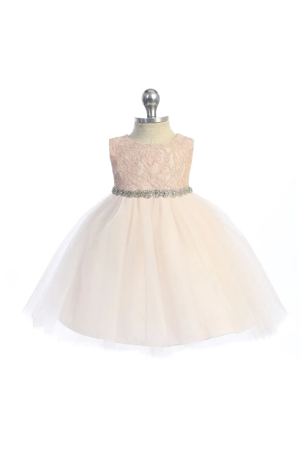 456B-A Lace Baby Dress w/ Rhinestone Trim