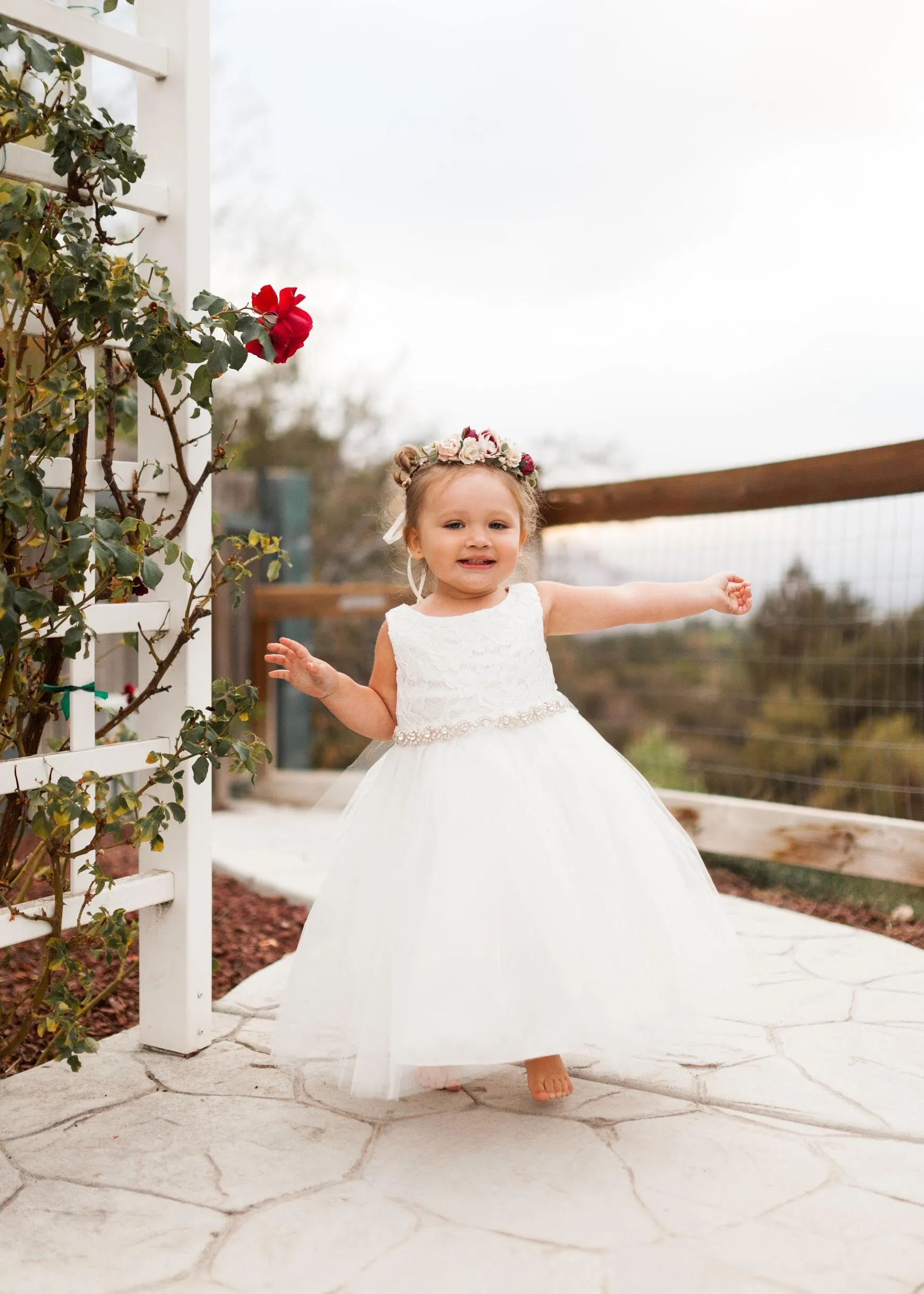 456B-A Lace Baby Dress w/ Rhinestone Trim