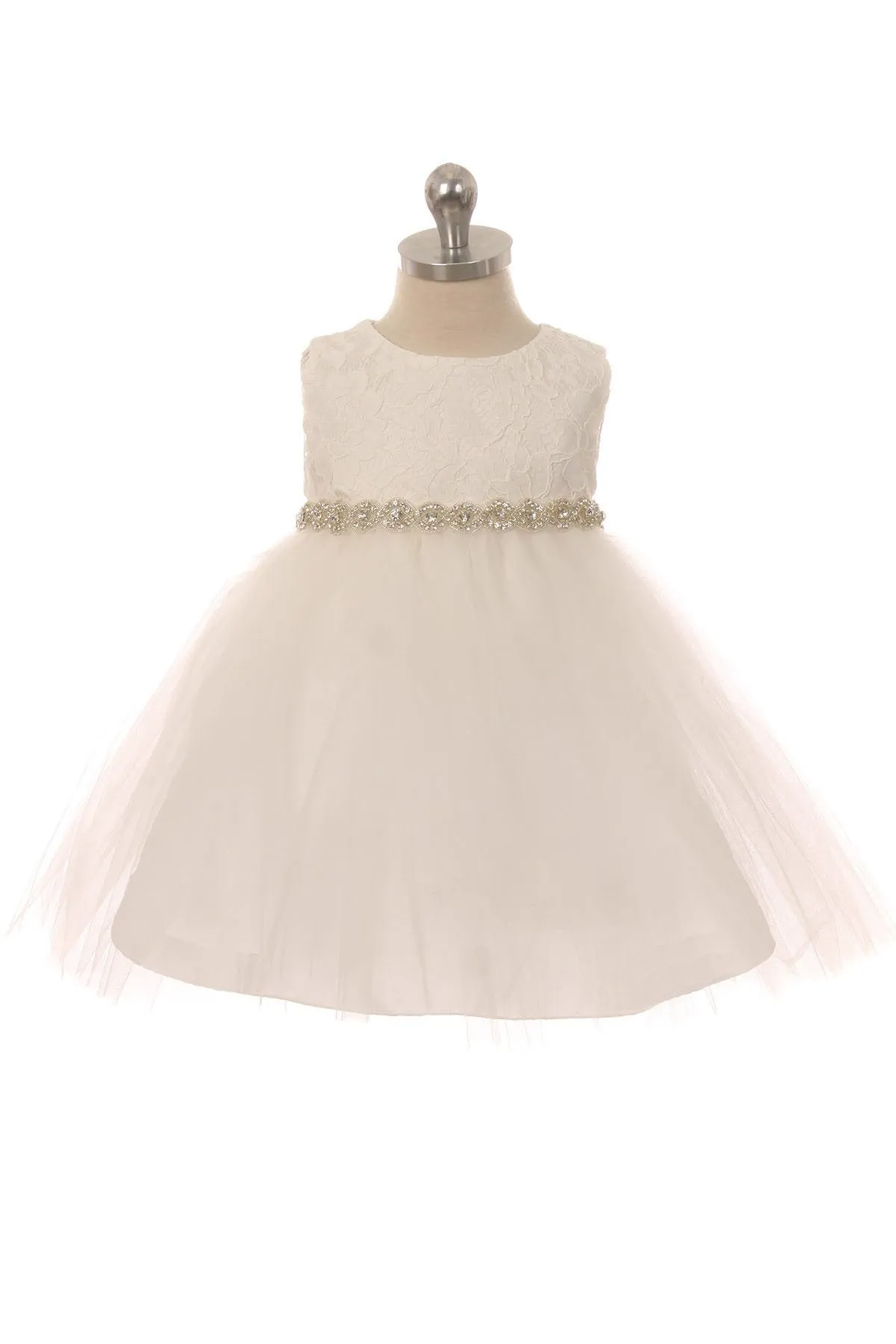 456B-A Lace Baby Dress w/ Rhinestone Trim
