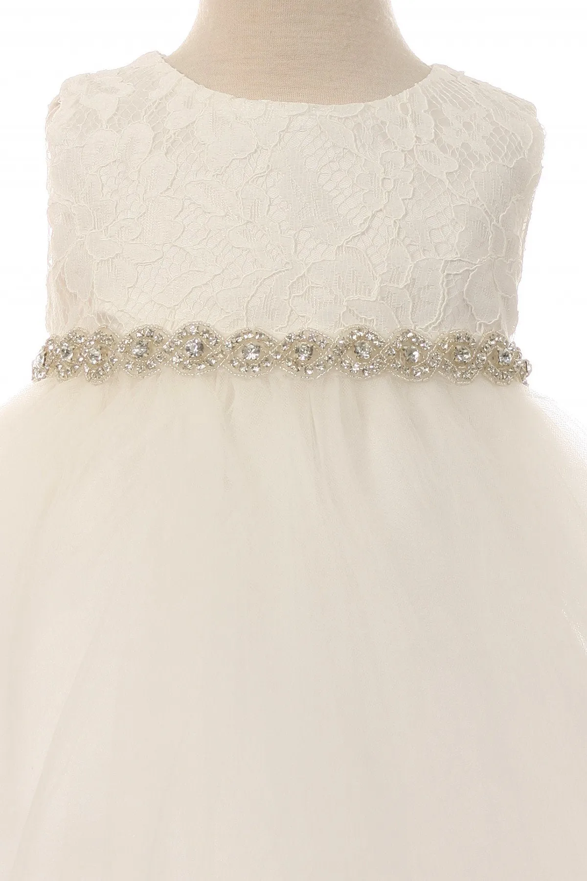 456B-A Lace Baby Dress w/ Rhinestone Trim