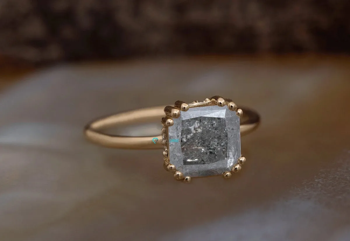 5.78 ct Salt and Pepper diamond alternative engagement ring - 14k 18K Yellow Gold