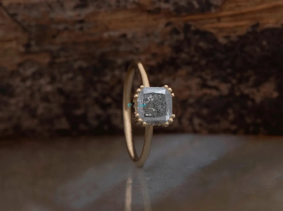5.78 ct Salt and Pepper diamond alternative engagement ring - 14k 18K Yellow Gold