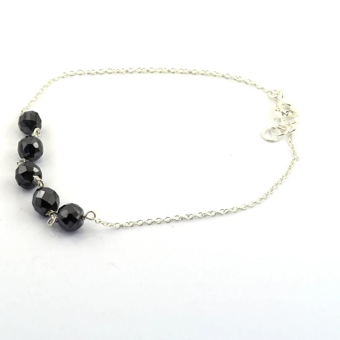 6mm Black Diamond Sterling Silver Chain Bracelet AAA Certified Beads