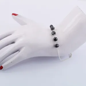 6mm Black Diamond Sterling Silver Chain Bracelet AAA Certified Beads