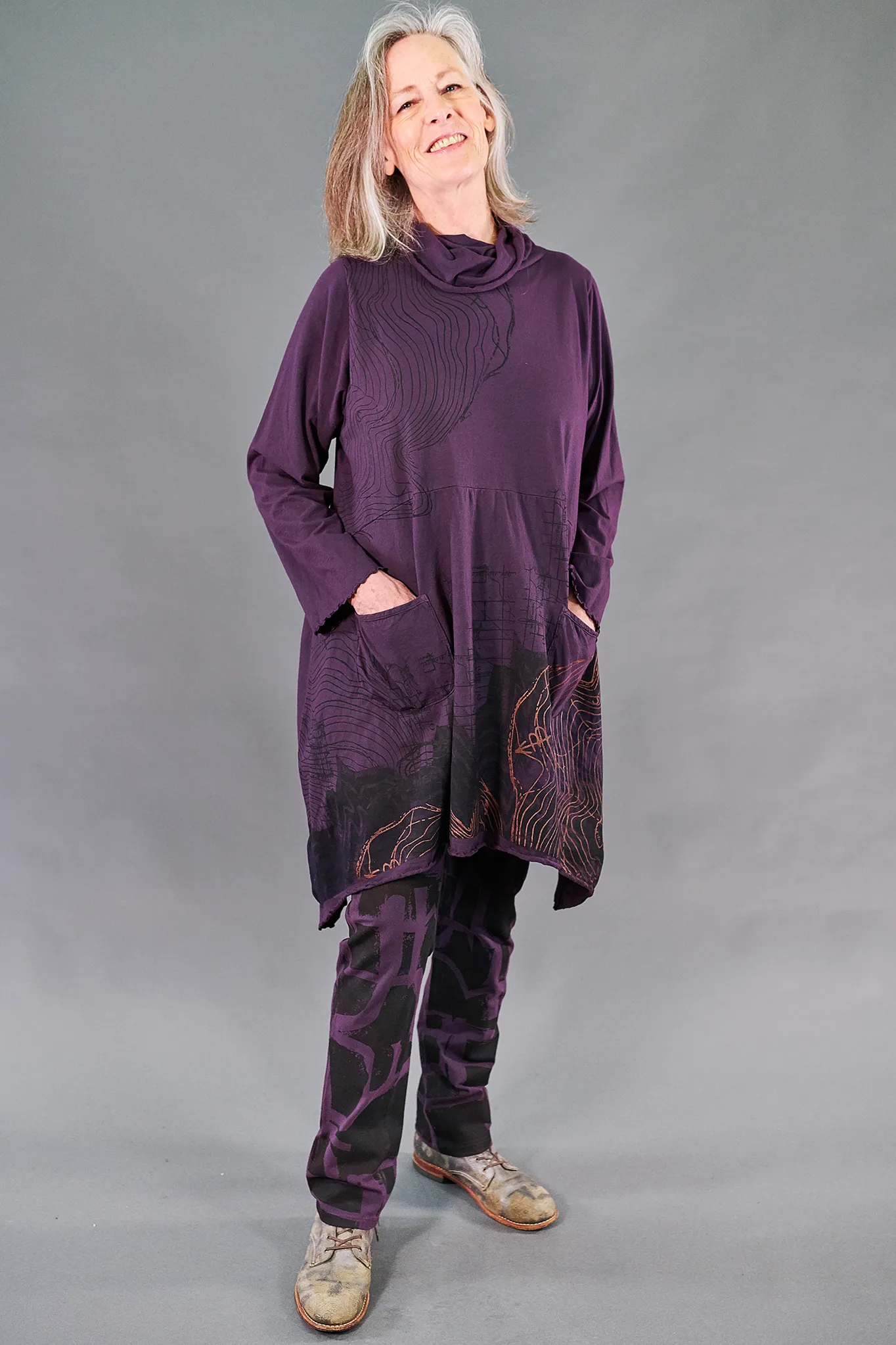 7229 Cowl Dress with Pockets-Moonrise-Geographic Selfhood P