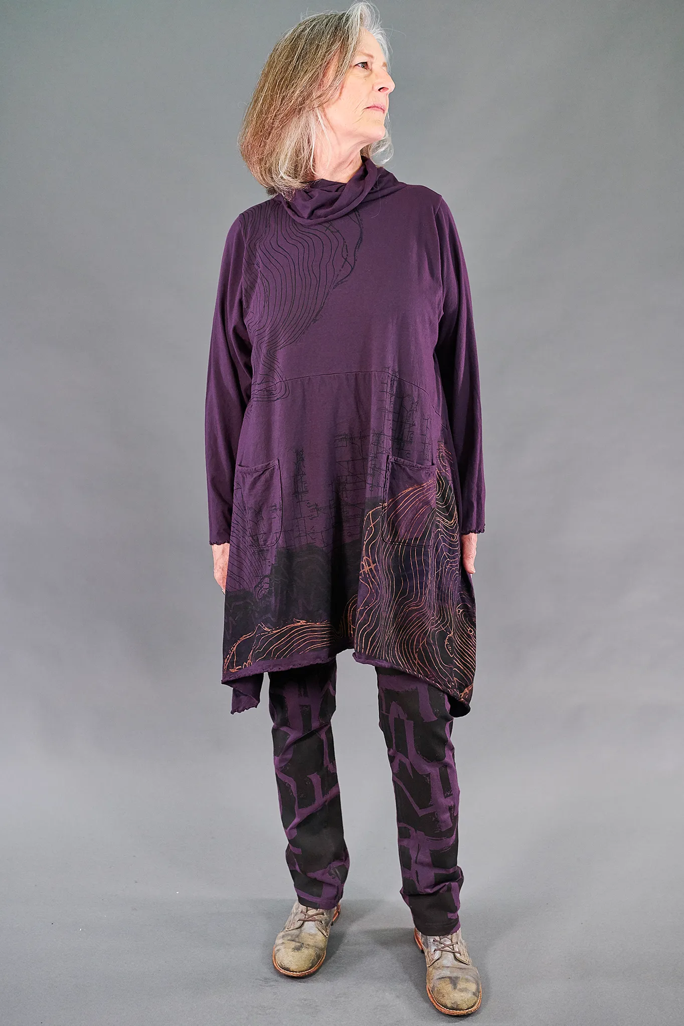 7229 Cowl Dress with Pockets-Moonrise-Geographic Selfhood P