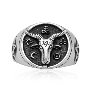 925 Sterling Silver Goat of Mendes Ring with Pentagram