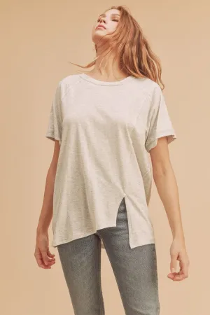 Aemi   Co Asymmetrical Front Slit Round Neck Raglan Sleeve T-Shirt
