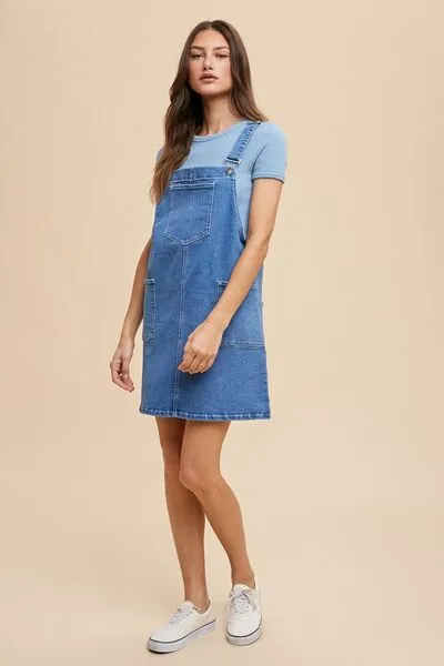 Annie Wear Wide Strap Denim Overall Dress with Pockets