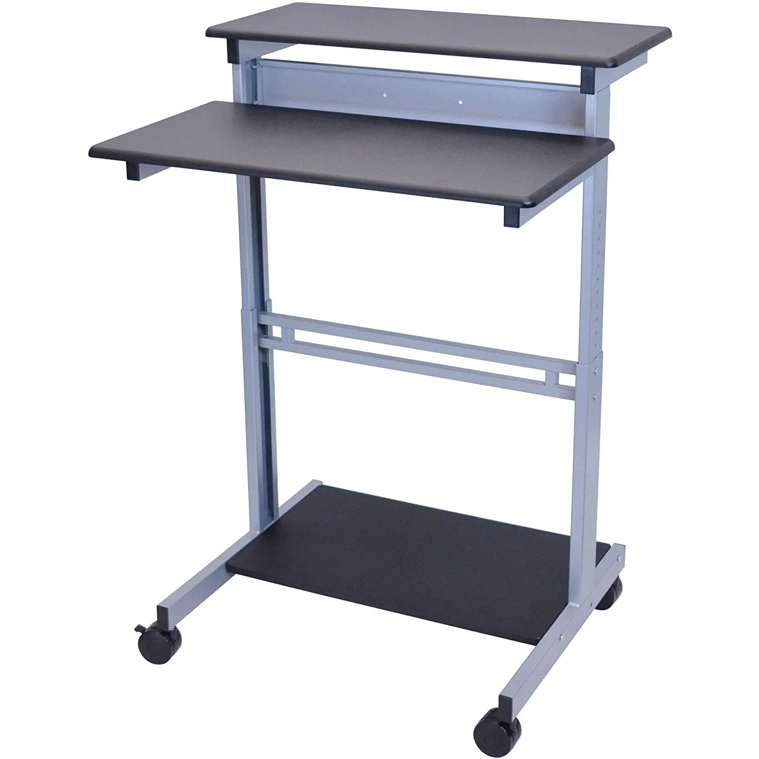 Black 32-inch Adjustable Height Standing Computer Desk with Silver Steel Frame