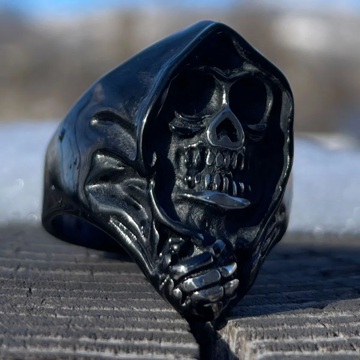 Black 'Grim Reaper' Steel Ring (#045Black)