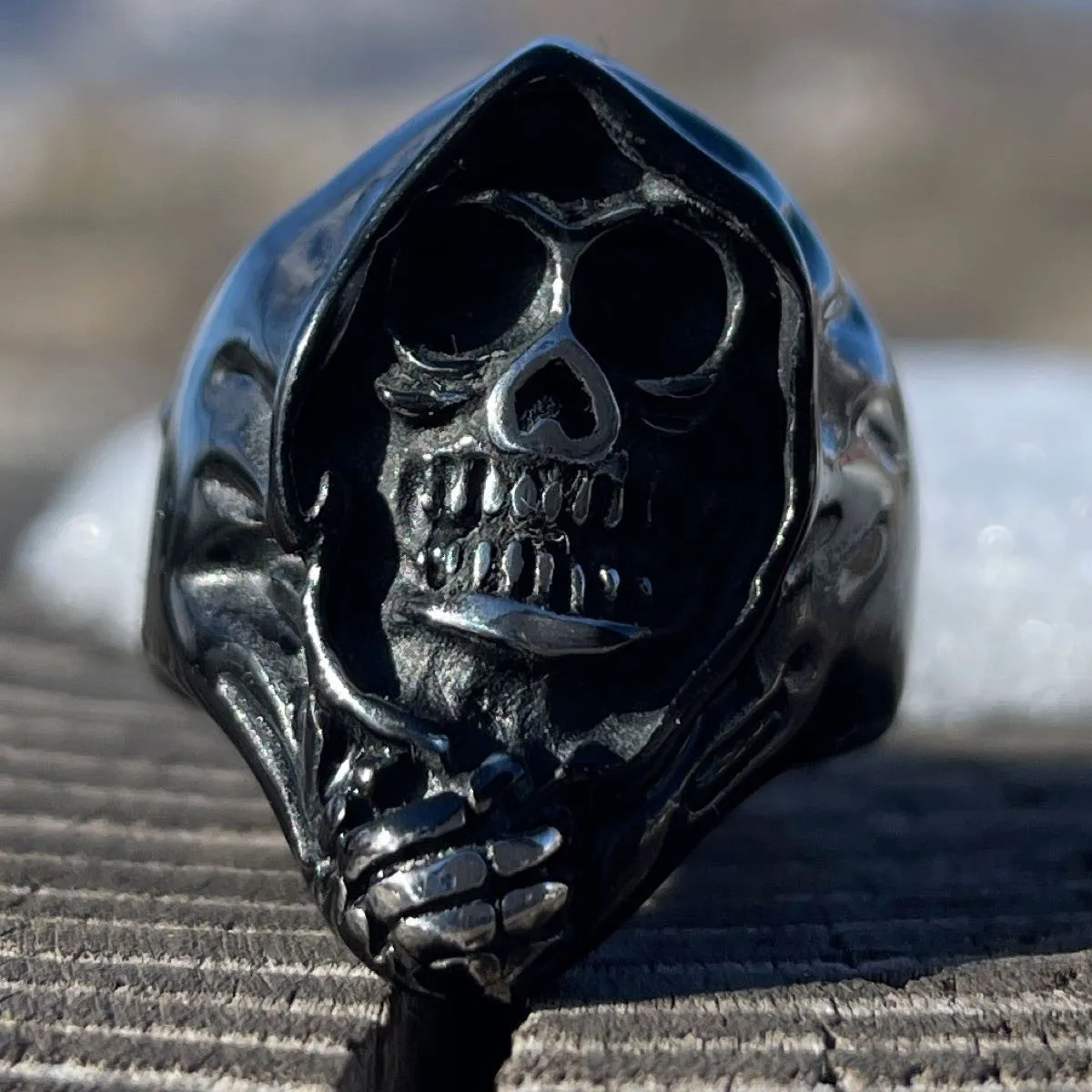 Black 'Grim Reaper' Steel Ring (#045Black)