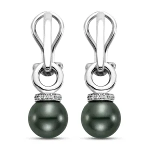 Black Tahitian Pearls & Diamond Earrings