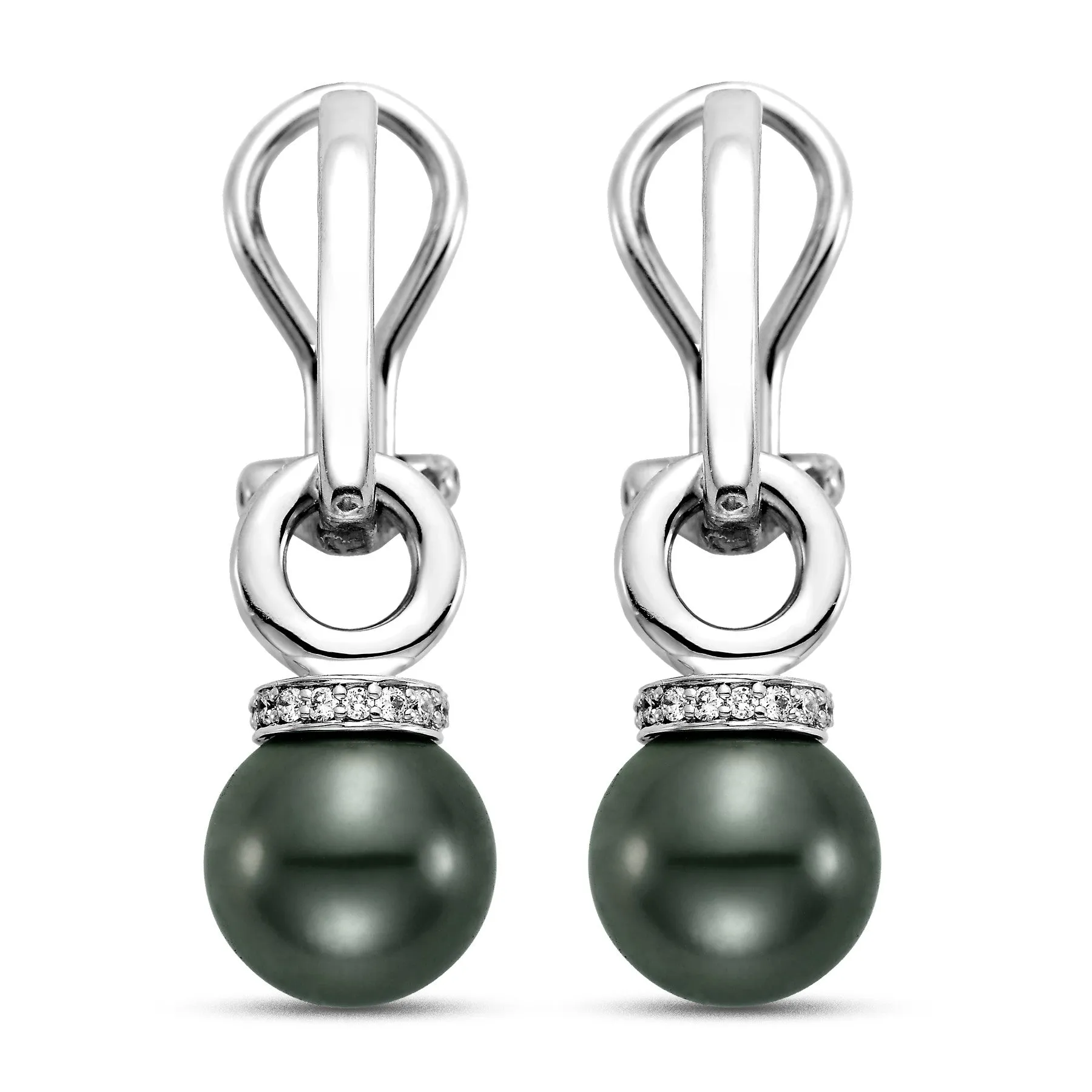 Black Tahitian Pearls & Diamond Earrings