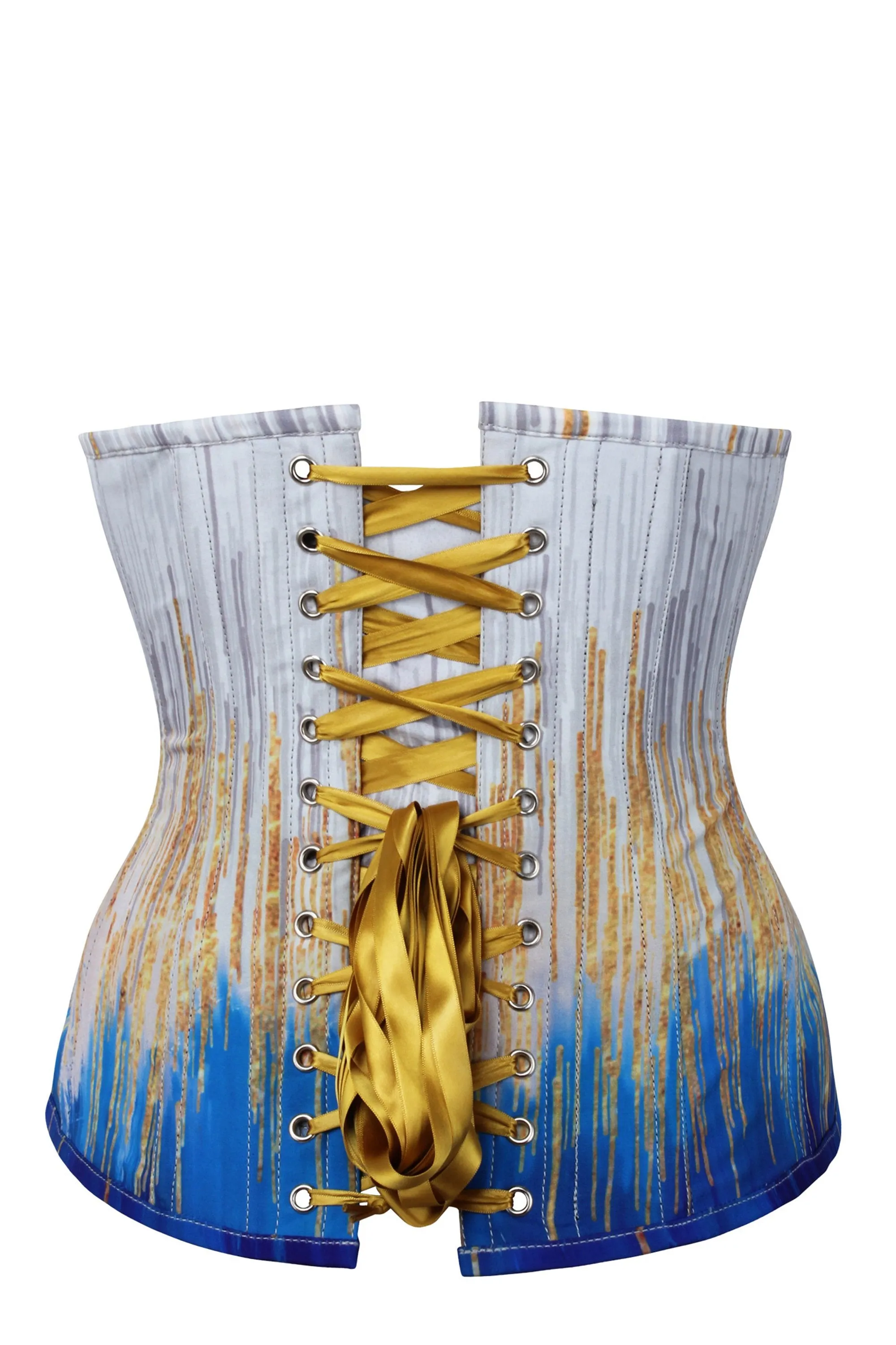 Blue and Gold Longline Underbust Corset