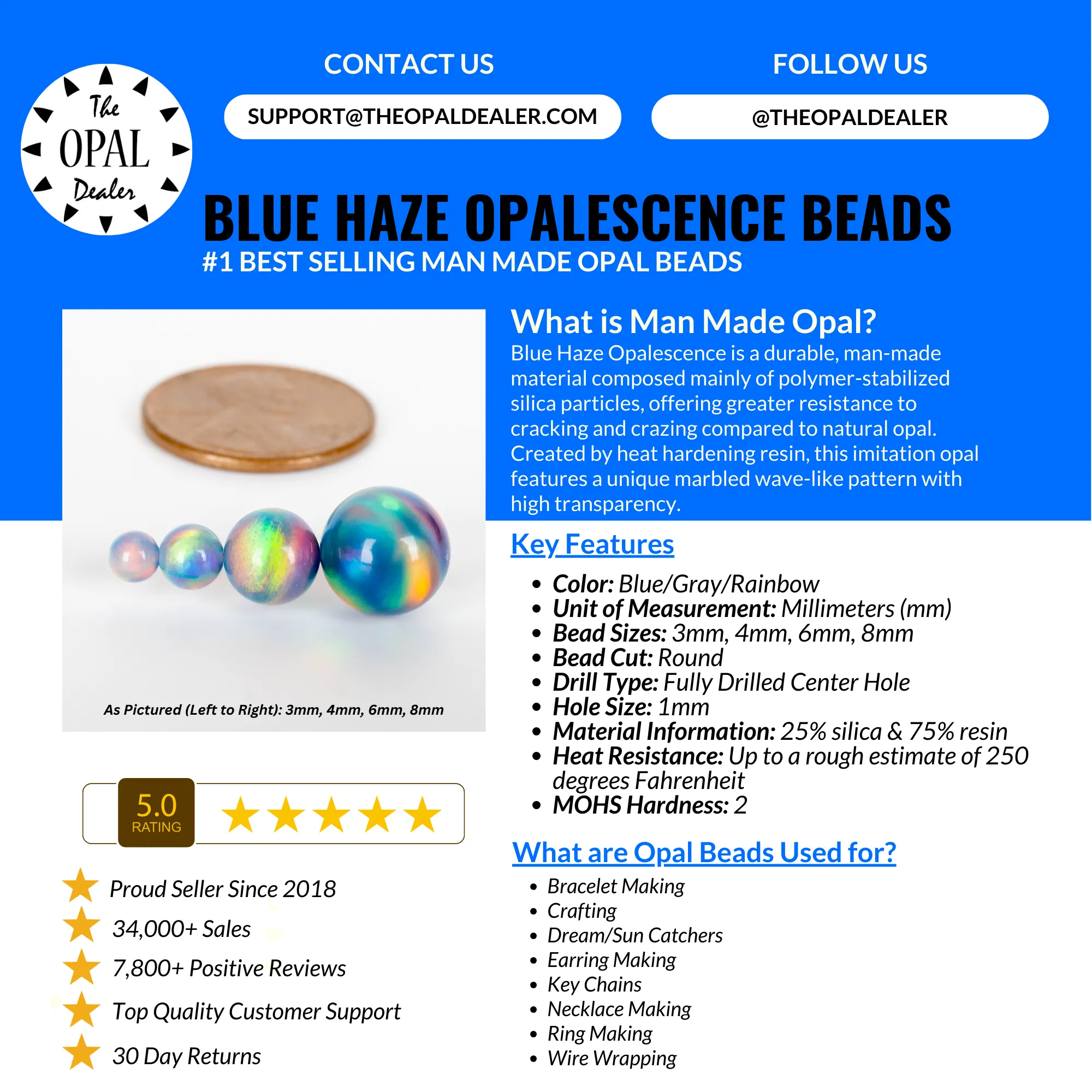 Blue Haze Opalescence Craft Beads