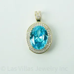 Blue Stone Pendant with CZ in 10k