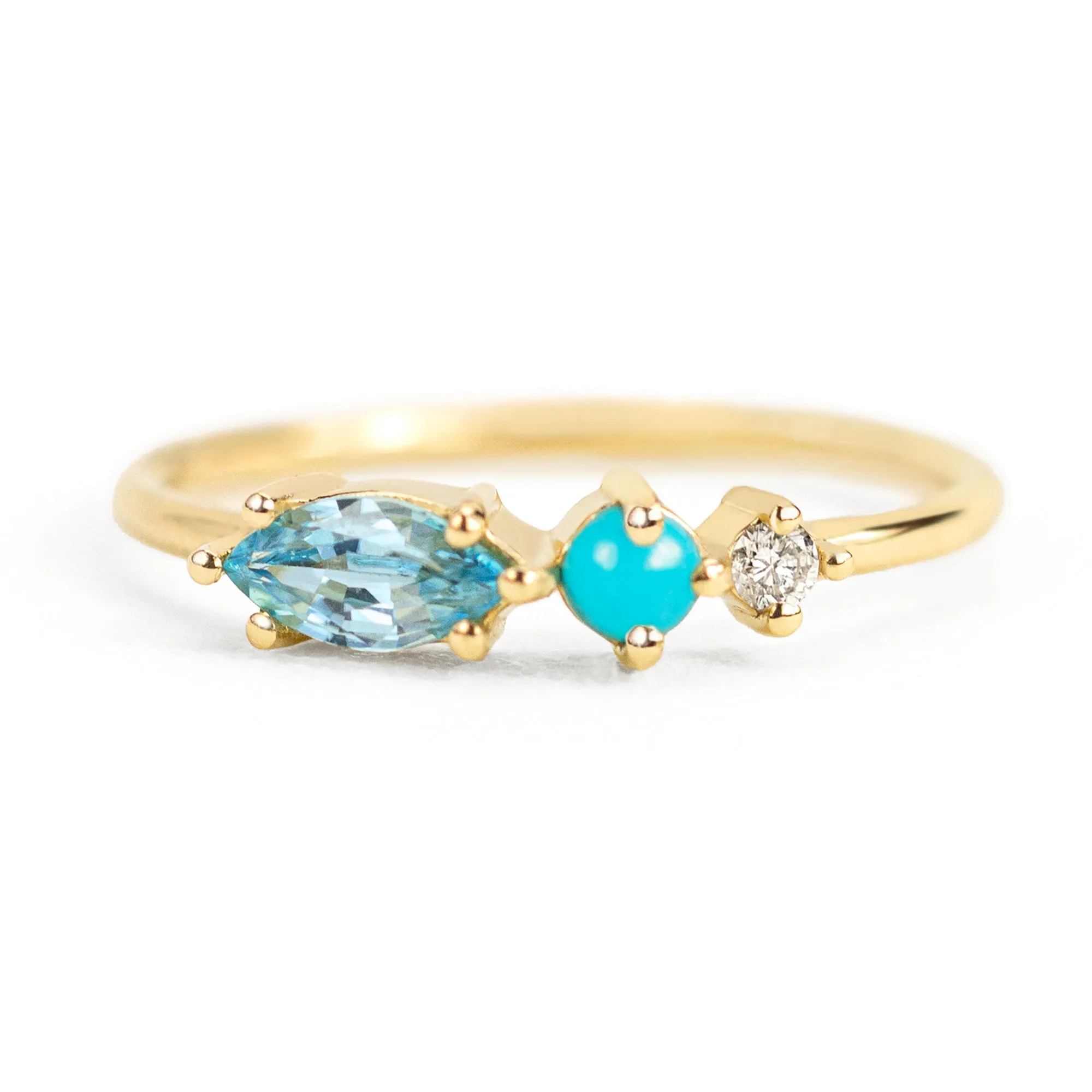 Blue Zircon Turquoise Diamond Ring