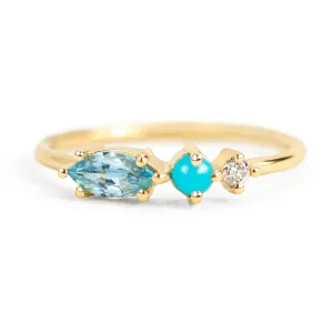 Blue Zircon Turquoise Diamond Ring
