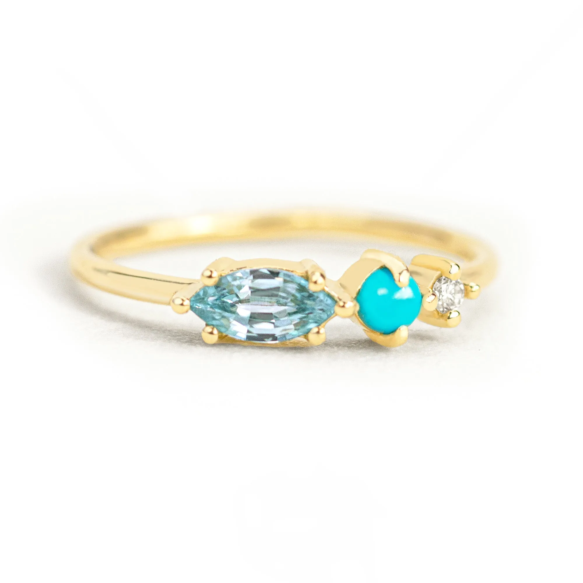 Blue Zircon Turquoise Diamond Ring