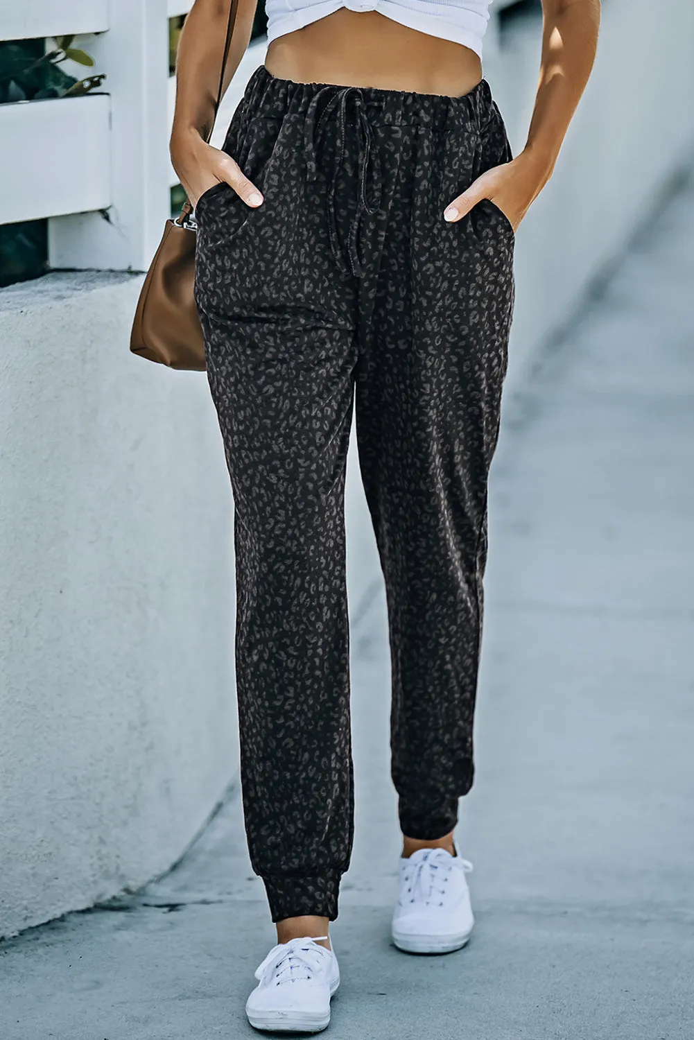 Bodi Double Take Leopard Print Joggers with Pockets