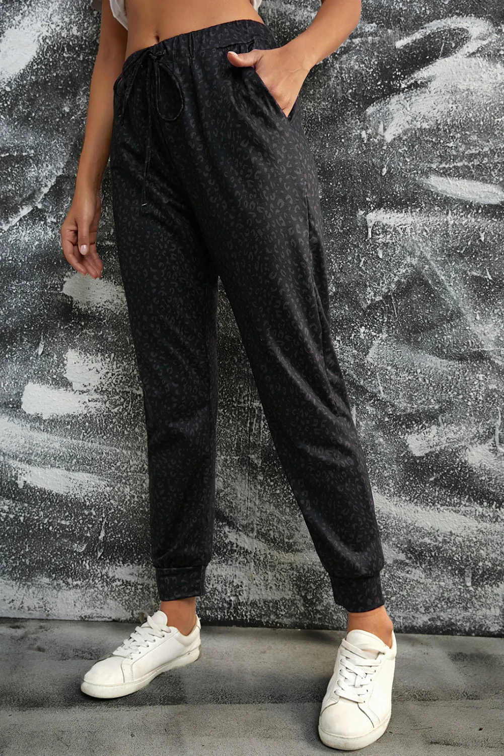 Bodi Double Take Leopard Print Joggers with Pockets