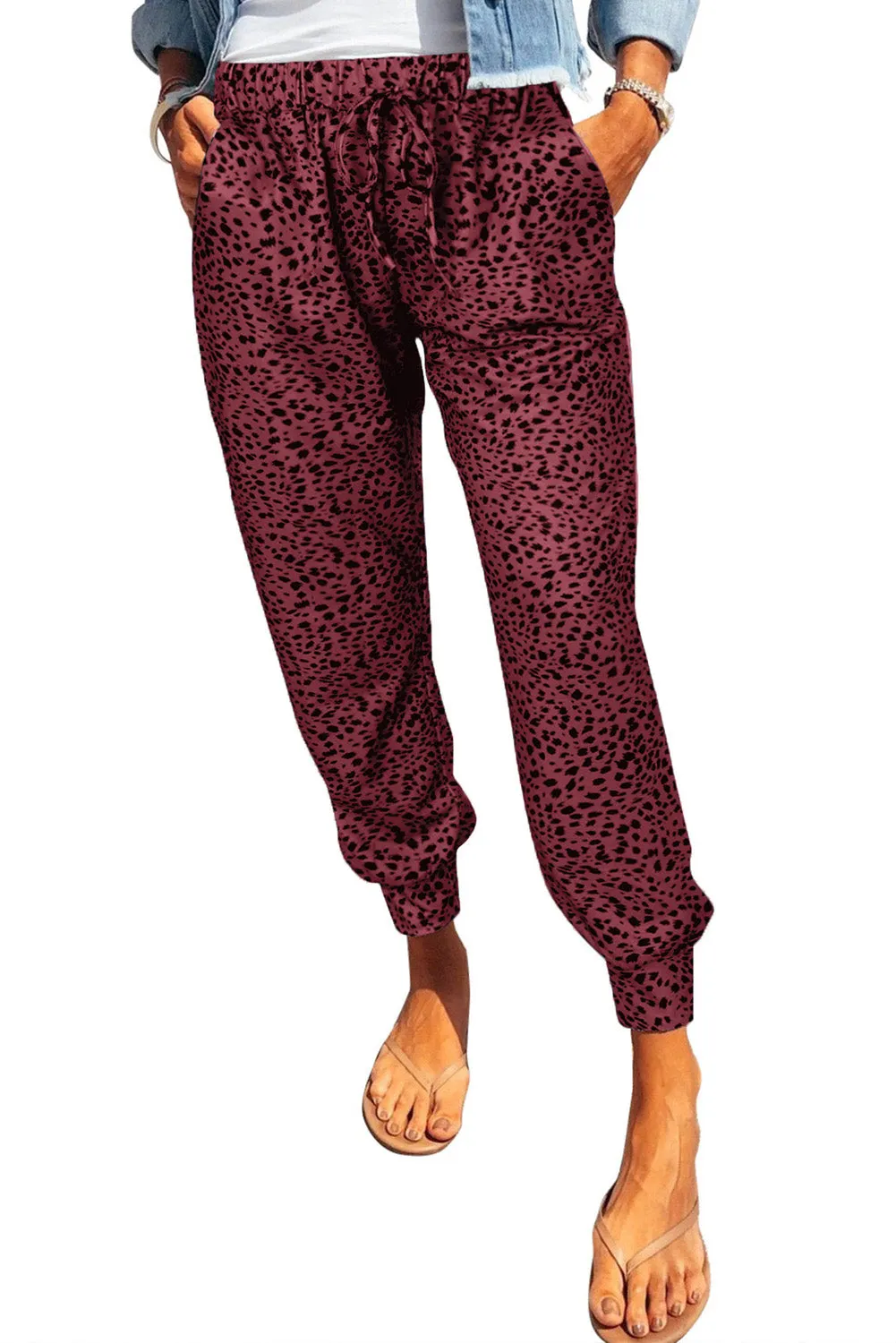 Bodi Double Take Leopard Print Joggers with Pockets