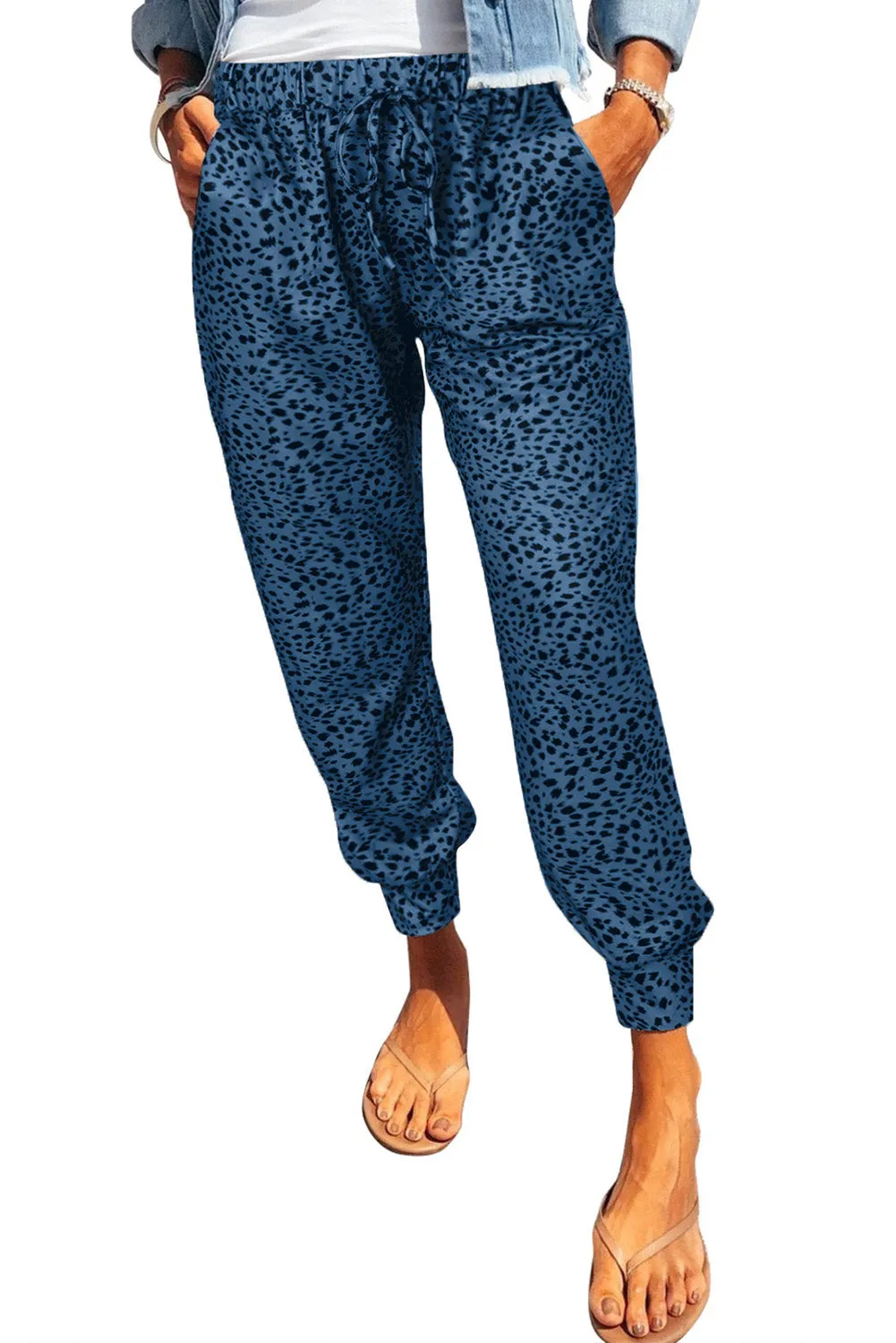 Bodi Double Take Leopard Print Joggers with Pockets