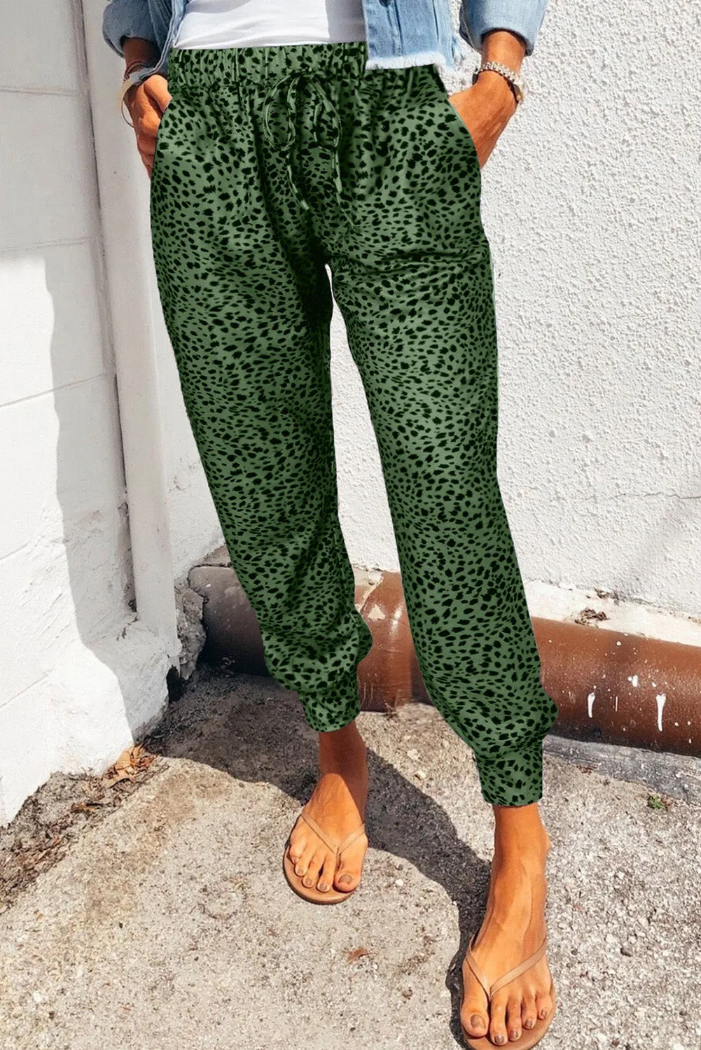 Bodi Double Take Leopard Print Joggers with Pockets