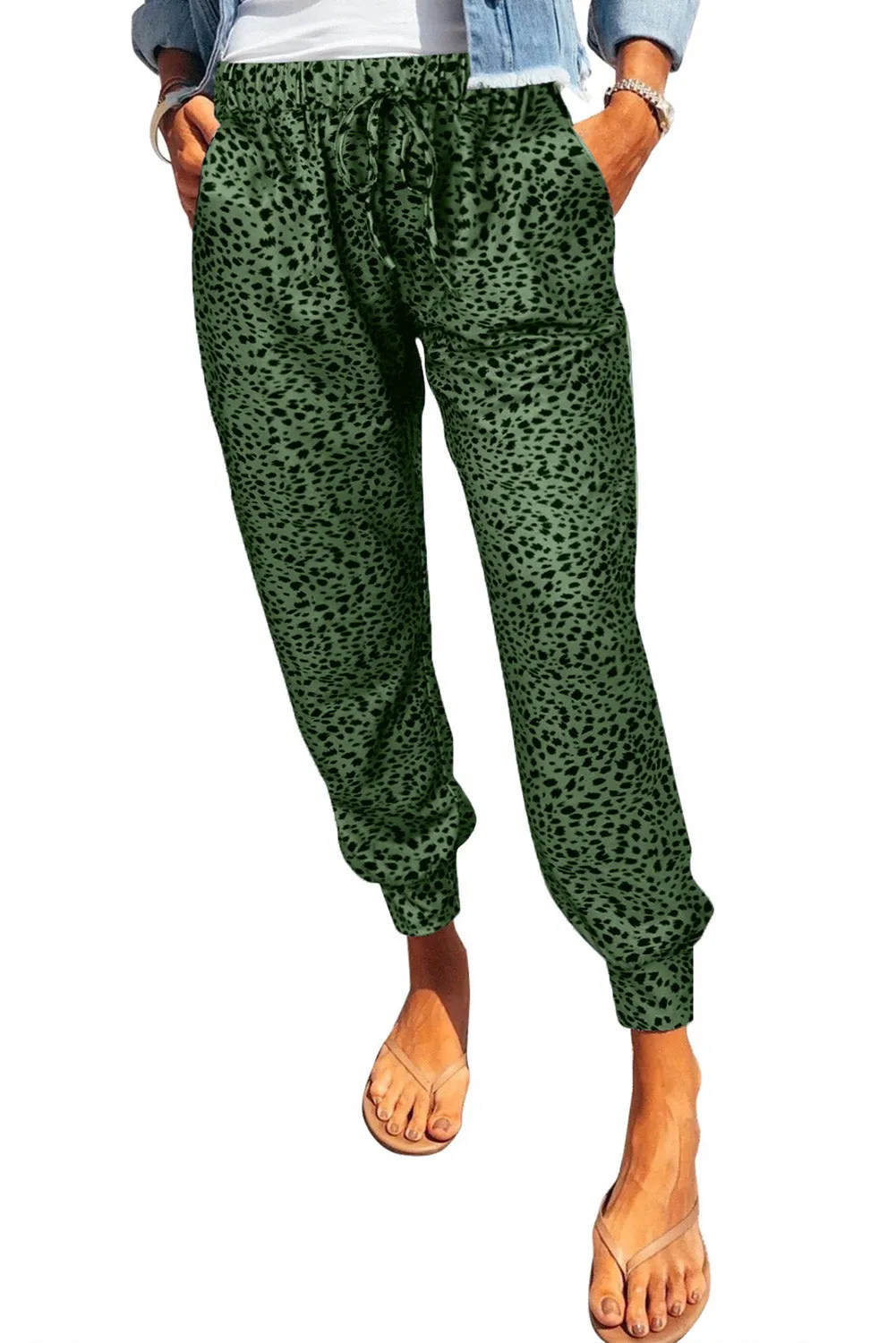 Bodi Double Take Leopard Print Joggers with Pockets