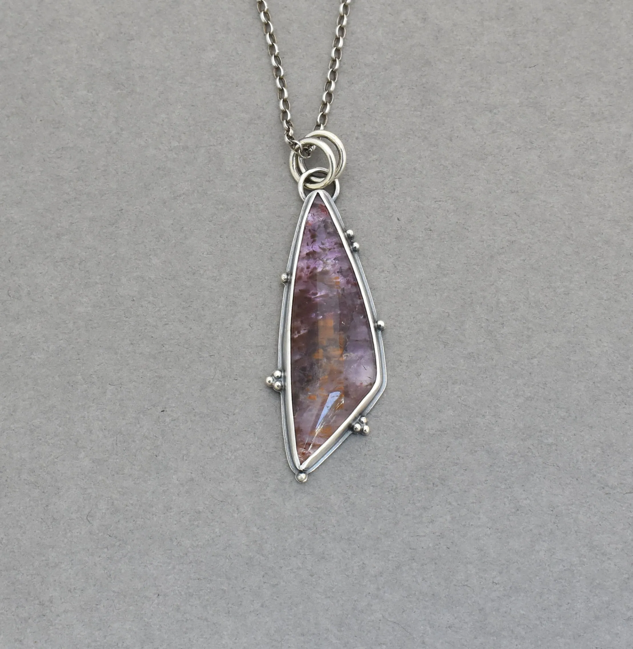 Cacoxenite Geometric Pendant. Sleek Timeless Design.