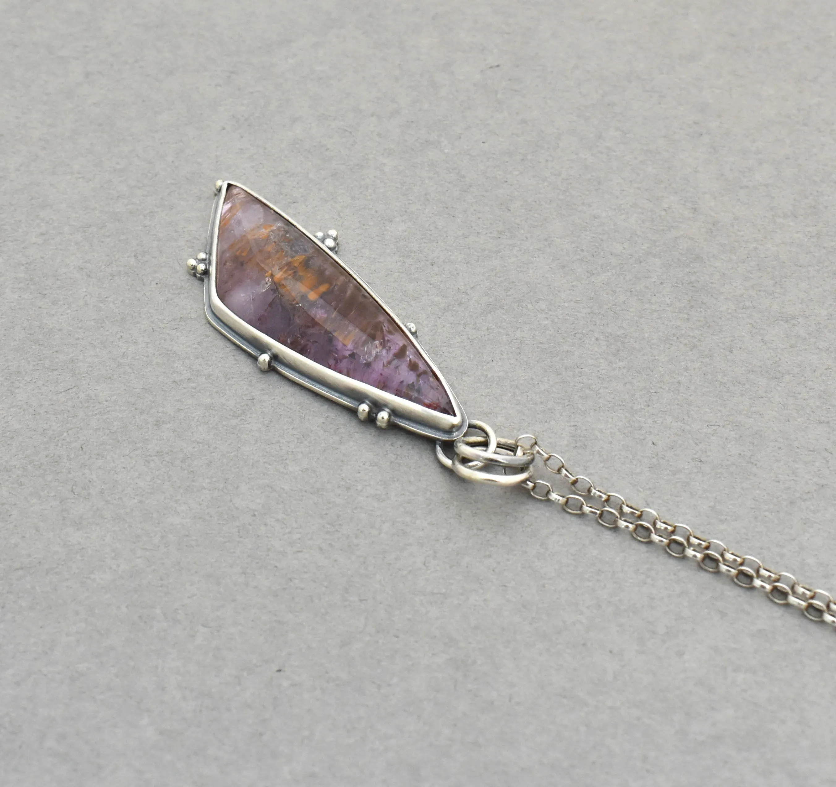Cacoxenite Geometric Pendant. Sleek Timeless Design.