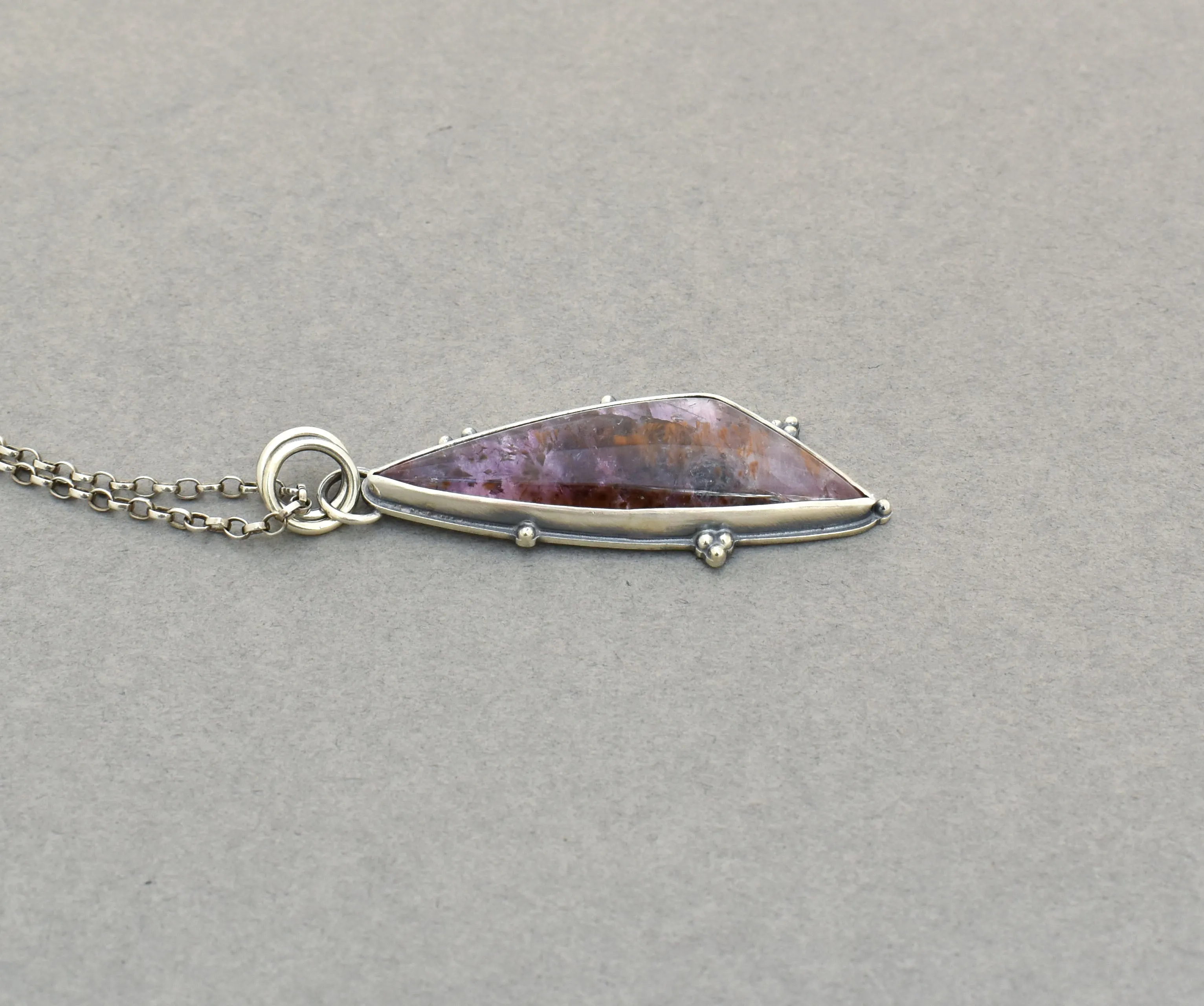 Cacoxenite Geometric Pendant. Sleek Timeless Design.