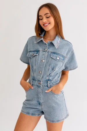 Cali Short Sleeve Denim Romper