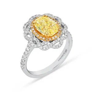 Canary Yellow Oval Diamond Art Deco Halo Pave Engagement Ring